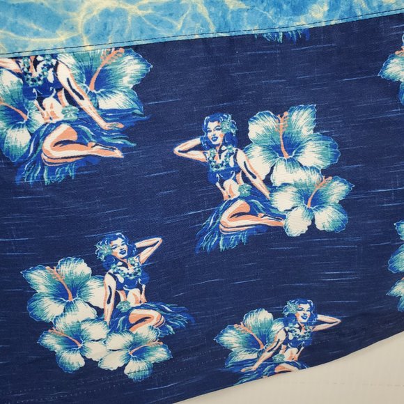 Caribbean Swimwear Board Shorts Navy Blue Colorblock Hawaiian Pin Up Floral - Picture 3 of 7